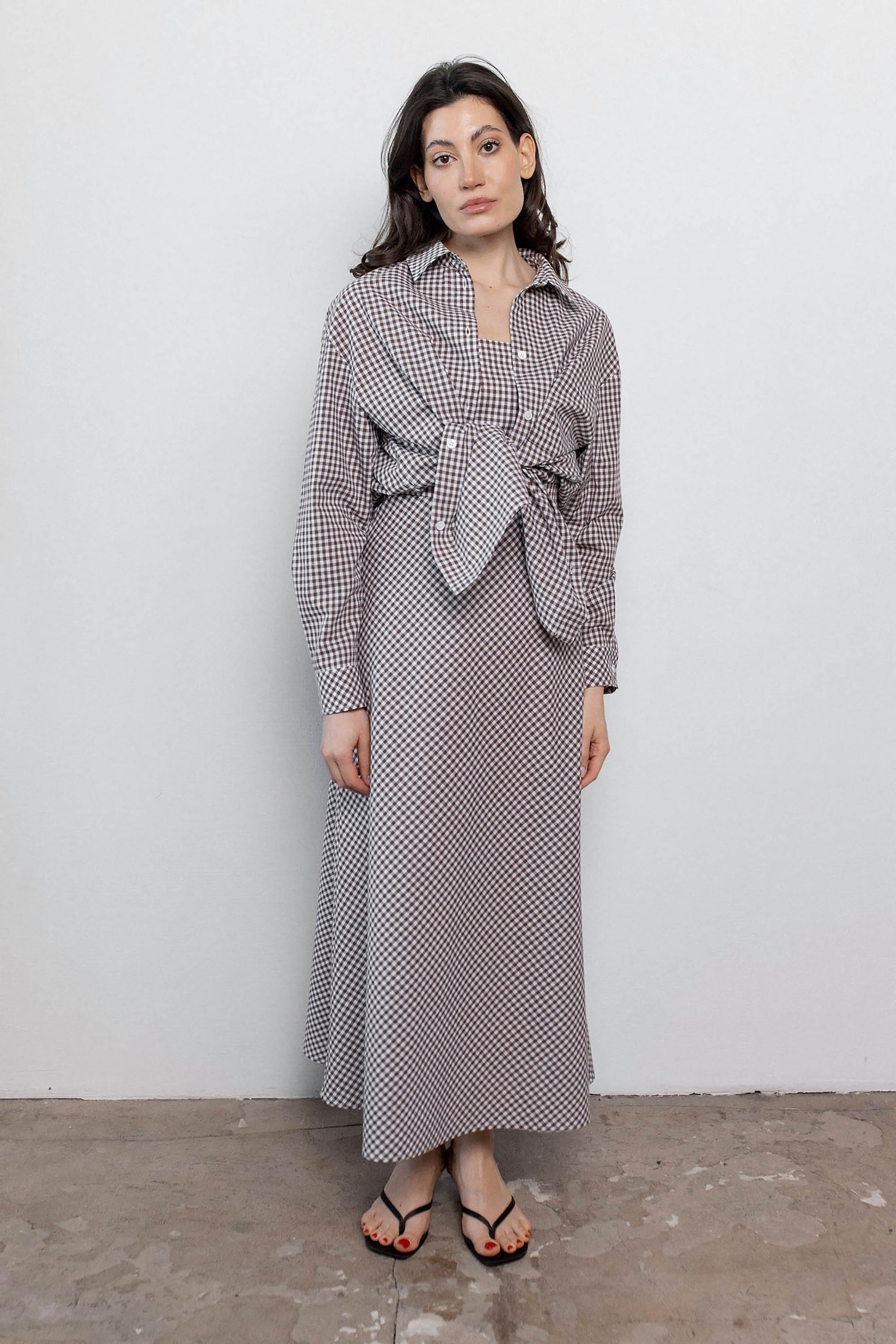 gingham-chocolate-cotton-straight-dress-suit