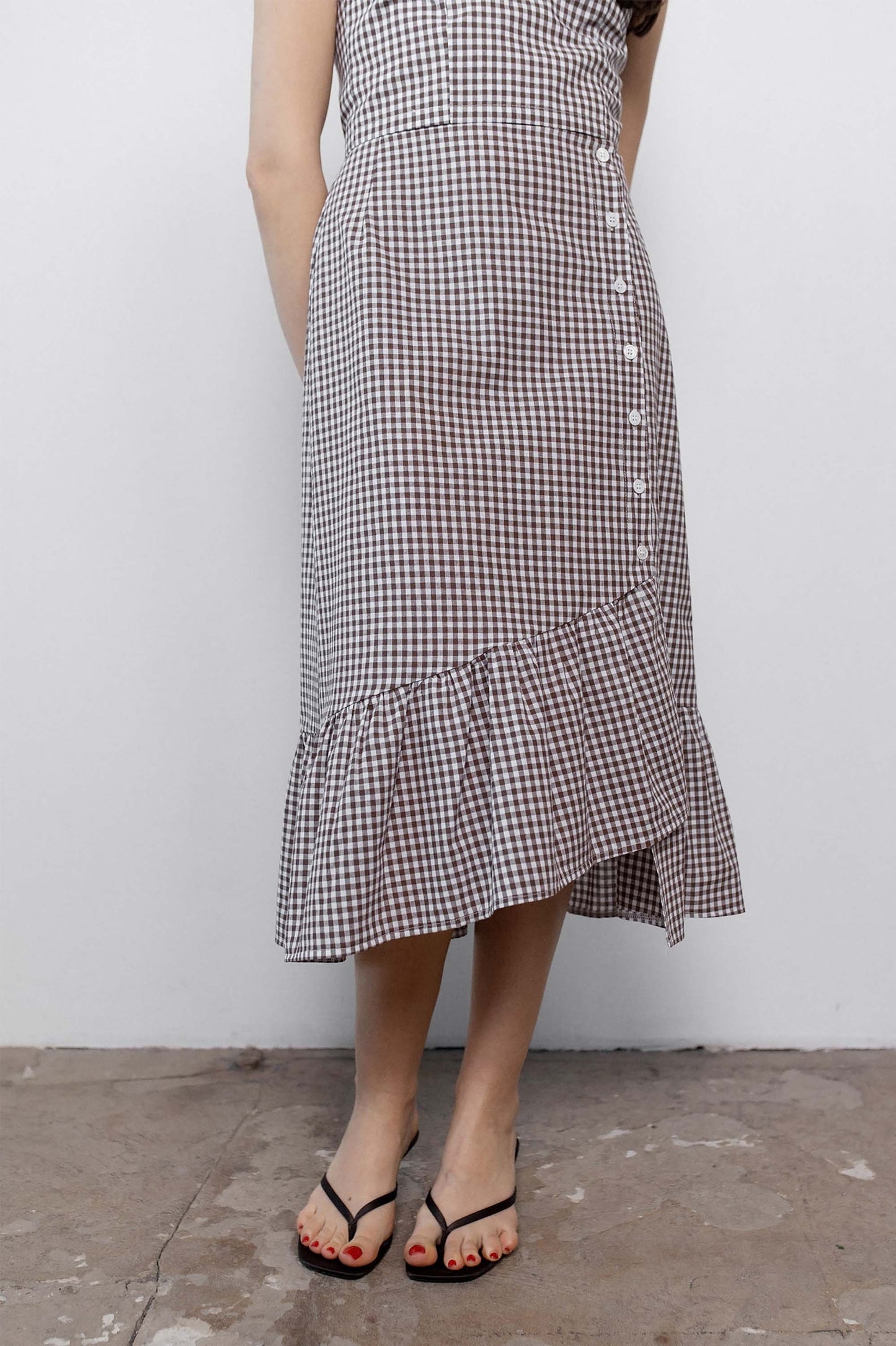 gingham-midi-skirt-chocolate-cotton-detail
