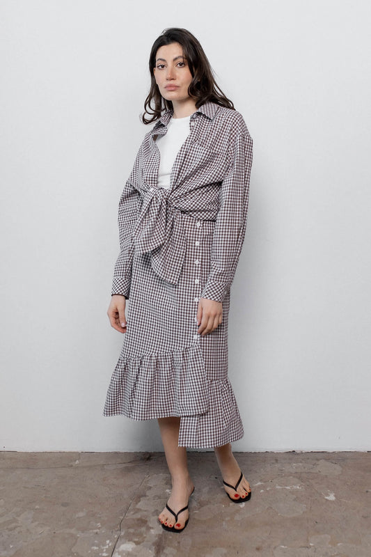 gingham-midi-skirt-chocolate-cotton-suit