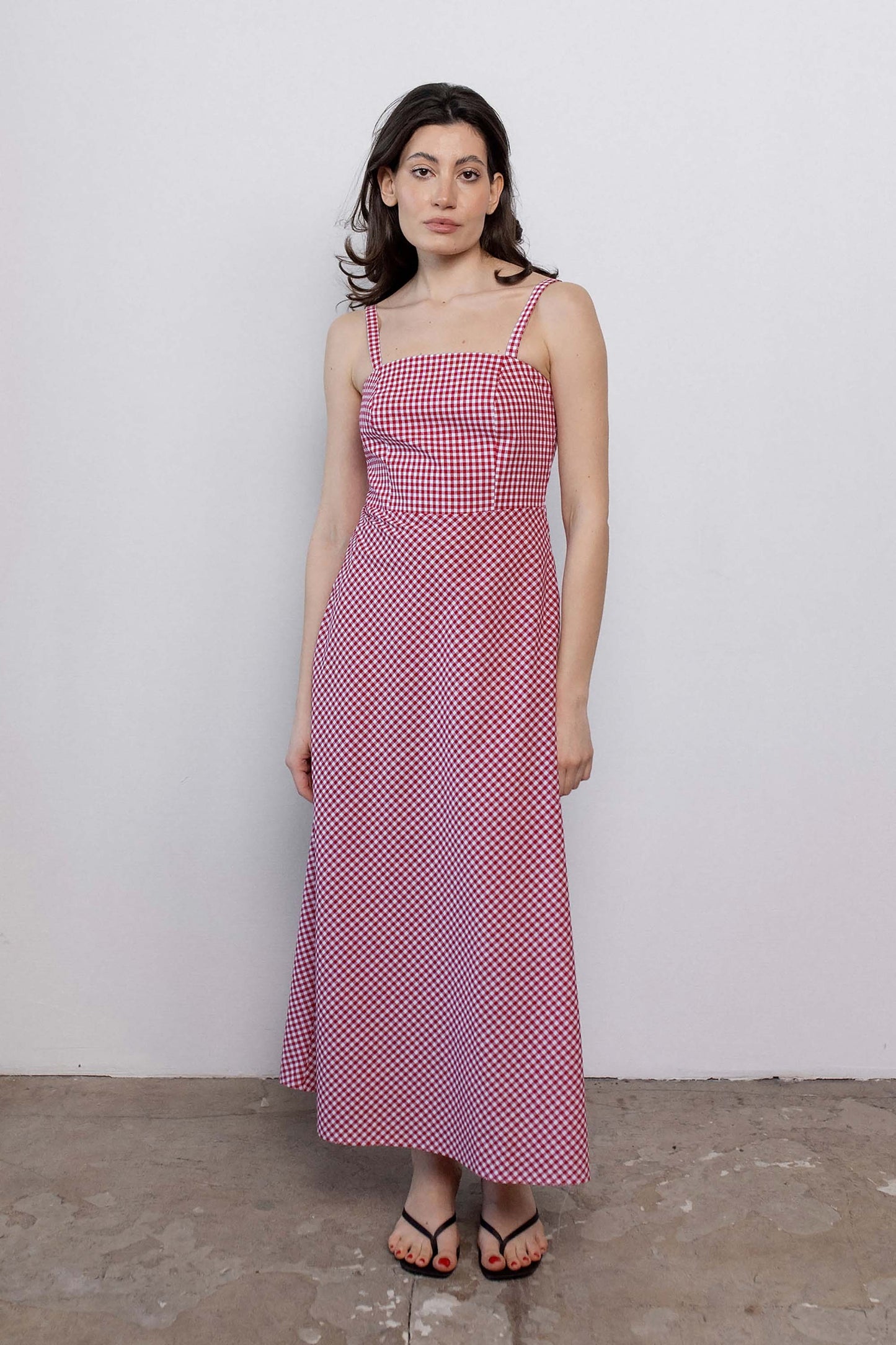gingham-red-cotton-straight-dress