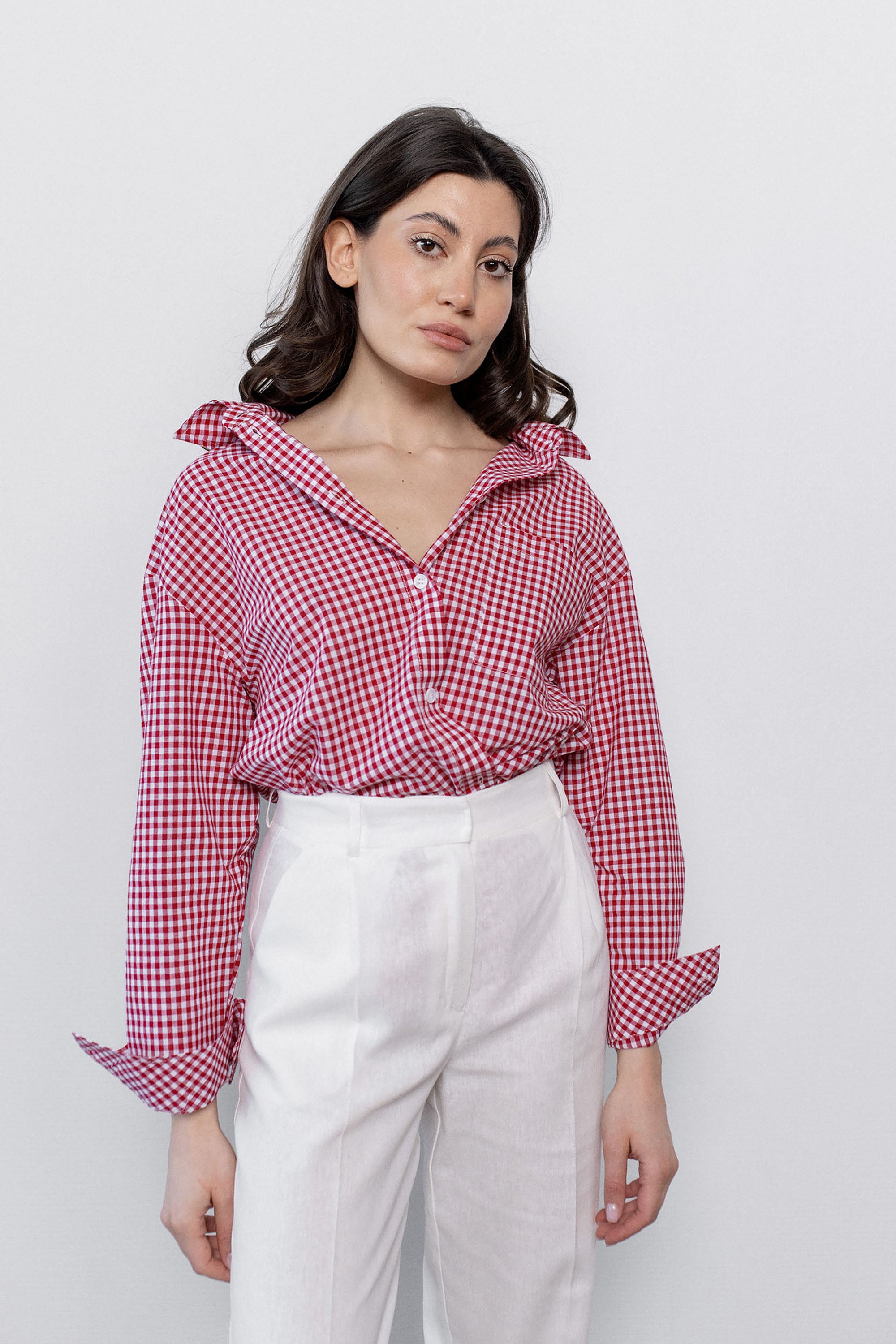 gingham-red-cotton-tie-belt-shirt-front